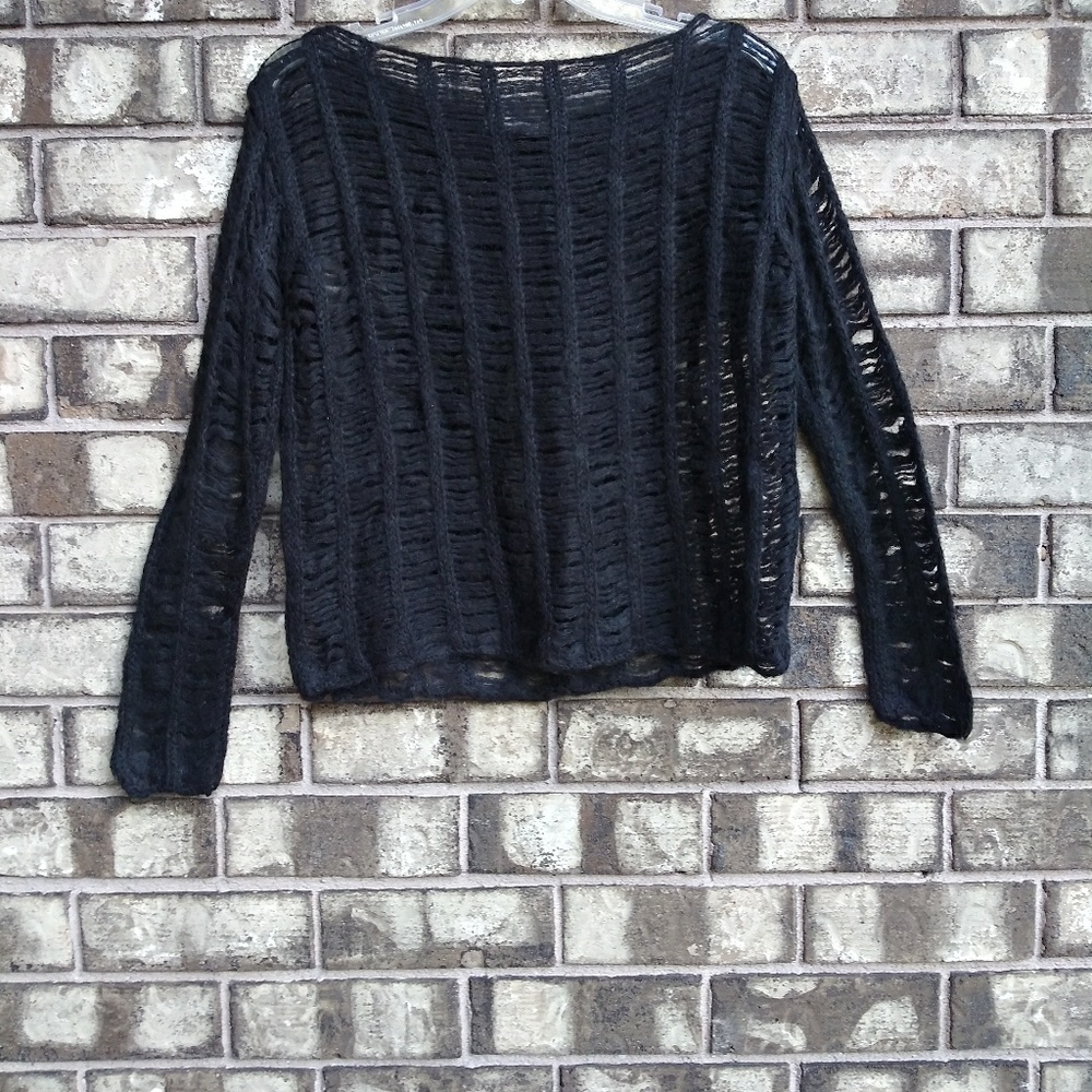Free people black mix wool sweater top size large